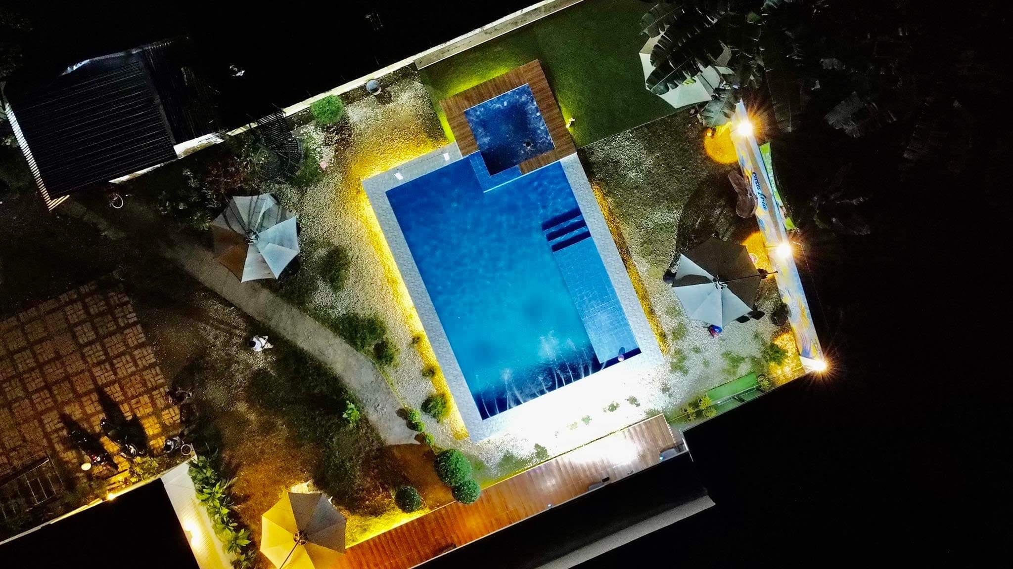 Aerial view of Casa Fria at night